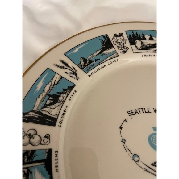 Vintage Seattle Worlds Fair 1962 Souvenir Plate Blue White Space Needle - Picture 8 of 12